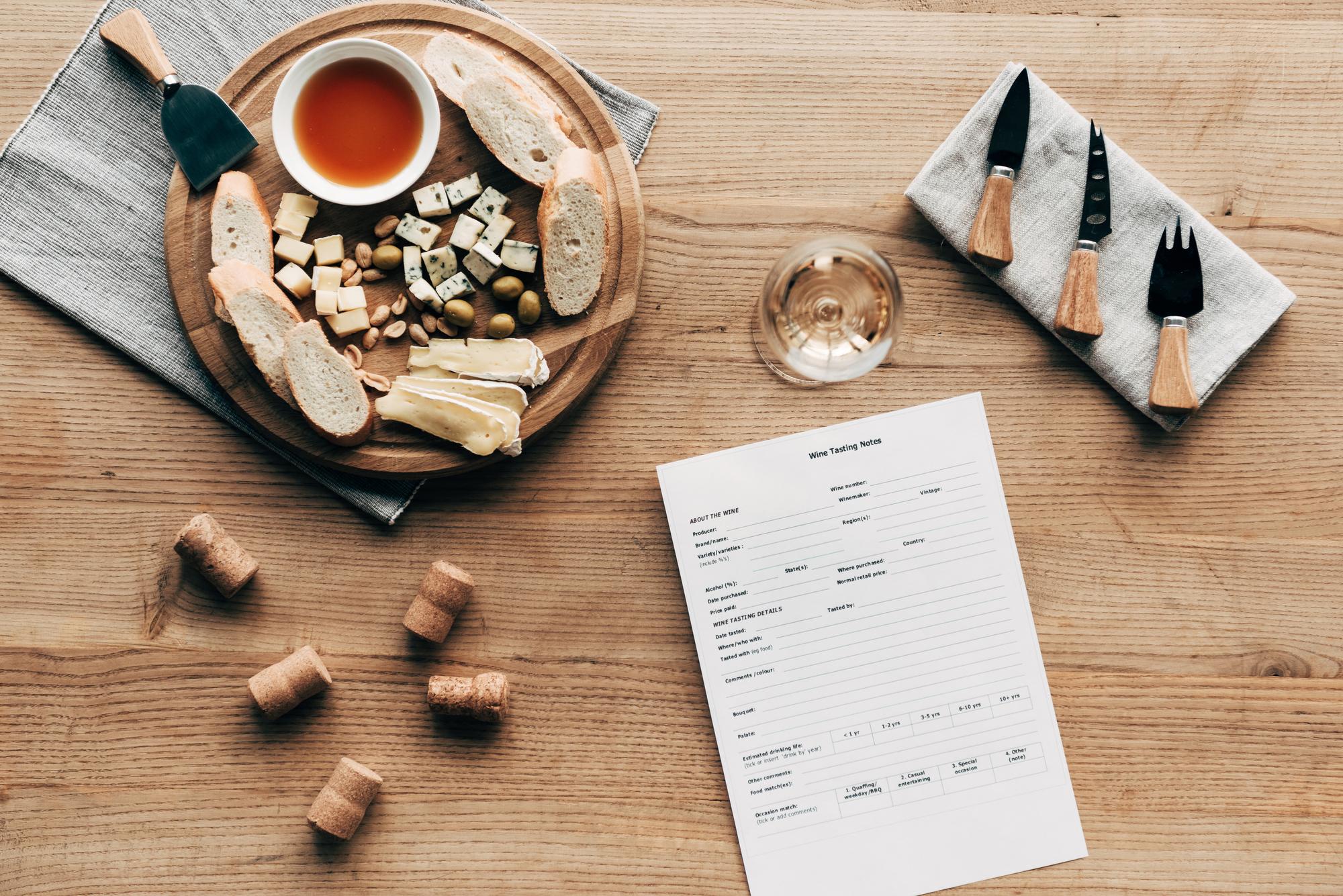 Annotated prep sheet and labeled ingredients